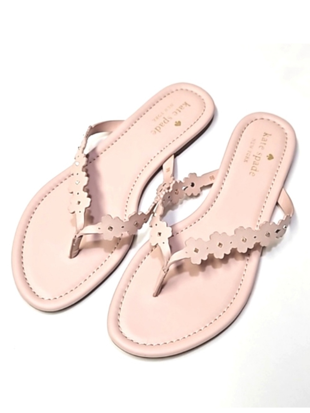 NWOT Kate Spade Daisy Fields Pale Pink Floral Leather Thong Sandals 8